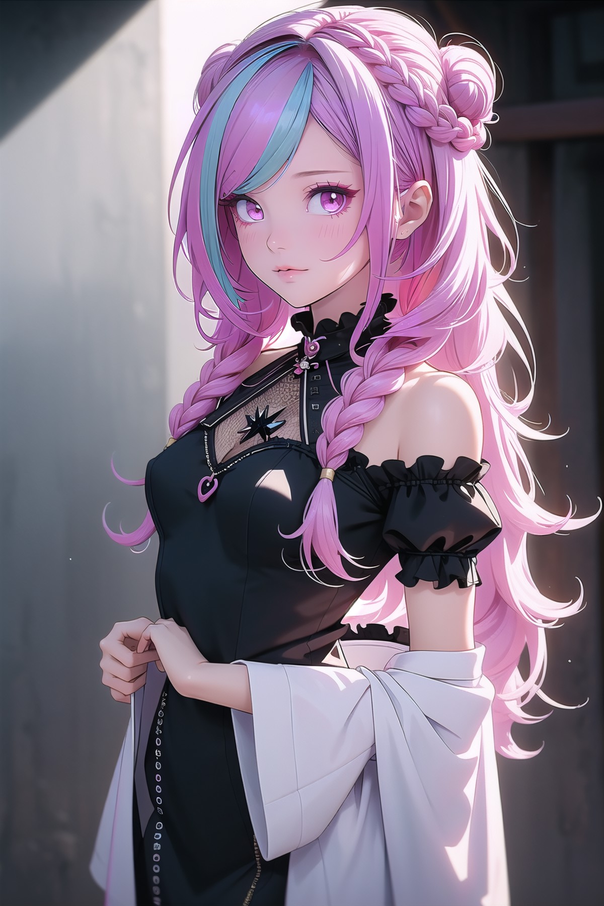 (masterpiece, best_quality, ultra-detailed, immaculate:1.3), epic, illustration, pastel goth sweet girl, 1girl, cute, full...